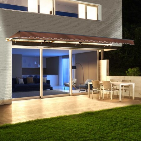 Aleko ALEKO Motorized LED Half Cassette Patio Awning 20 X 10 Feet, Brown AWCL20X10BRN36